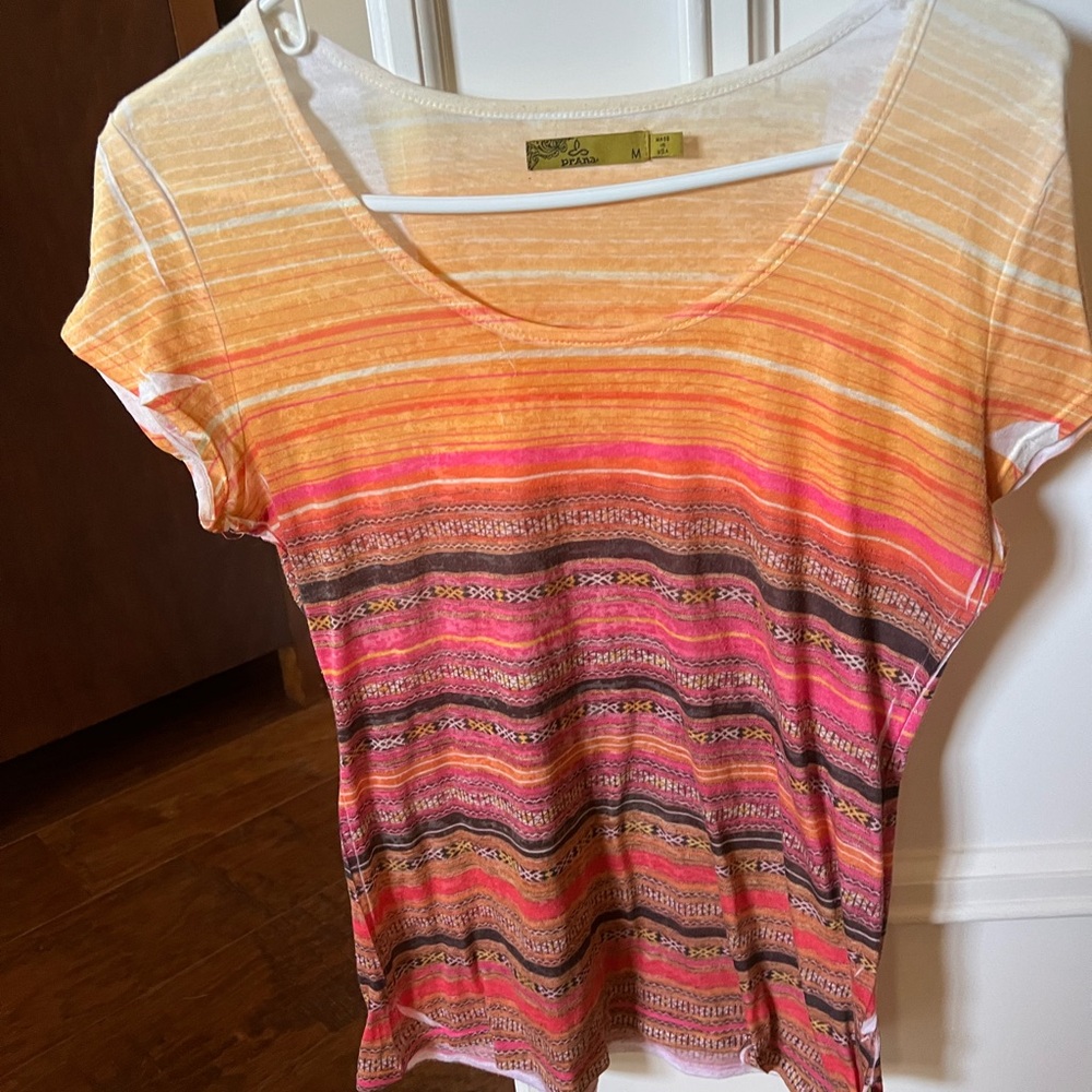 Prana Multicolor Striped Short Sleeve Tee